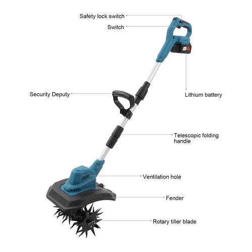 Cordless garden rotavator - rotavator, gear